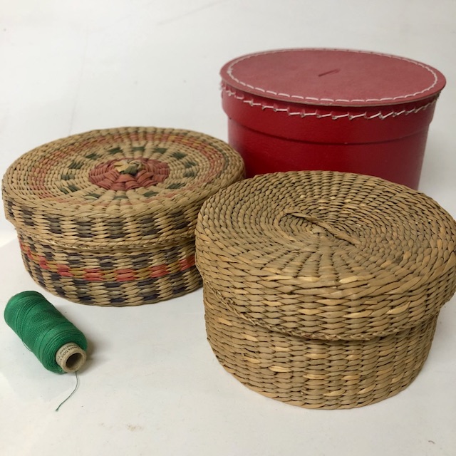 SEWING KIT, Small Round Woven or Card Trinket Box